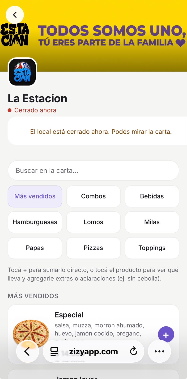 Tienda online de ZIZY: el cliente arma su pedido desde el celular